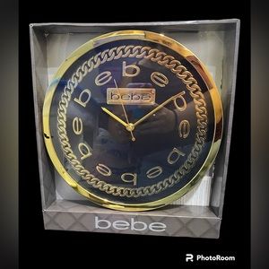 NWT•Black & Gold bebe wall clock